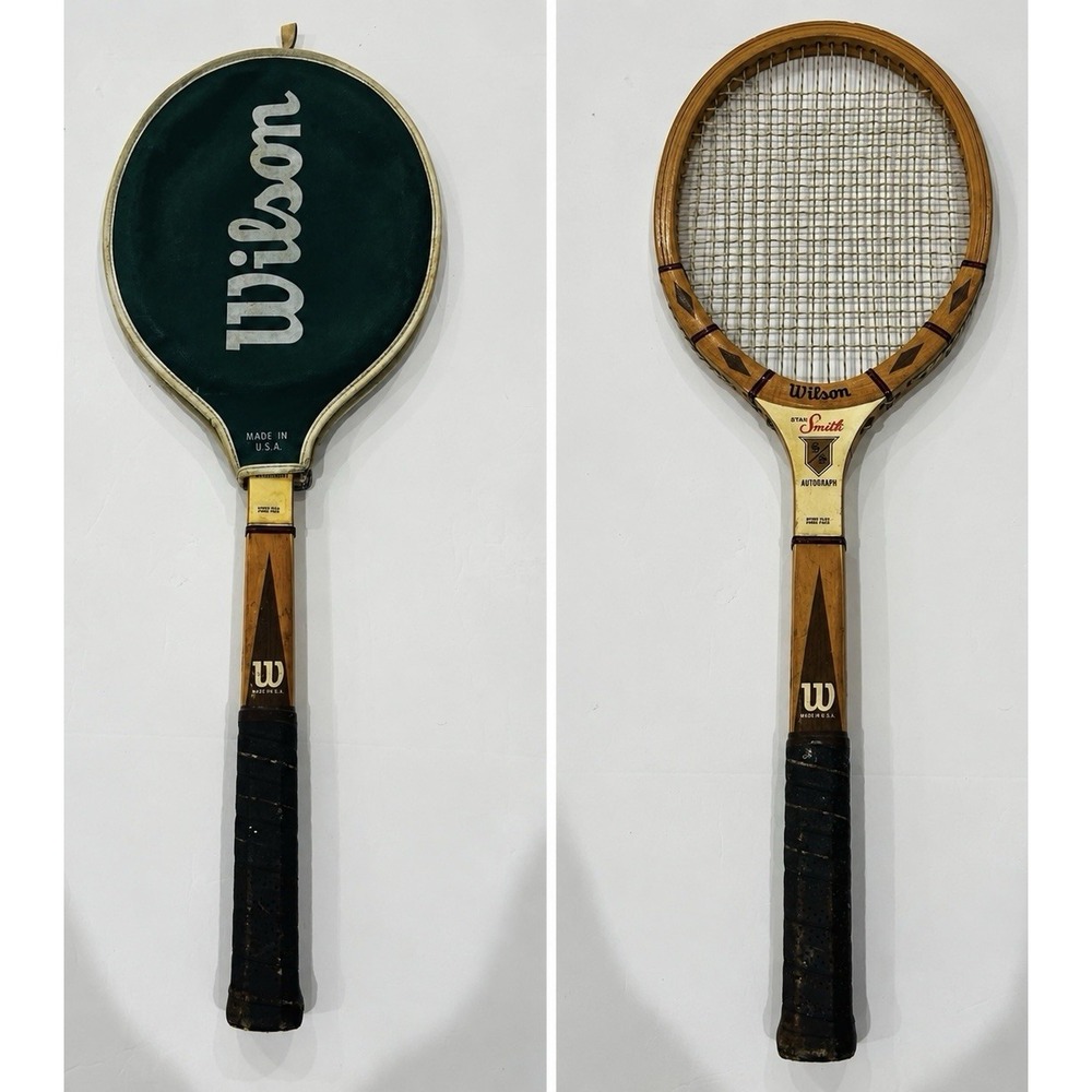 Vintage Wilson Pro Cup Stan Smith Wooden Tennis Racquet & Cover 4 1/2" Made USA